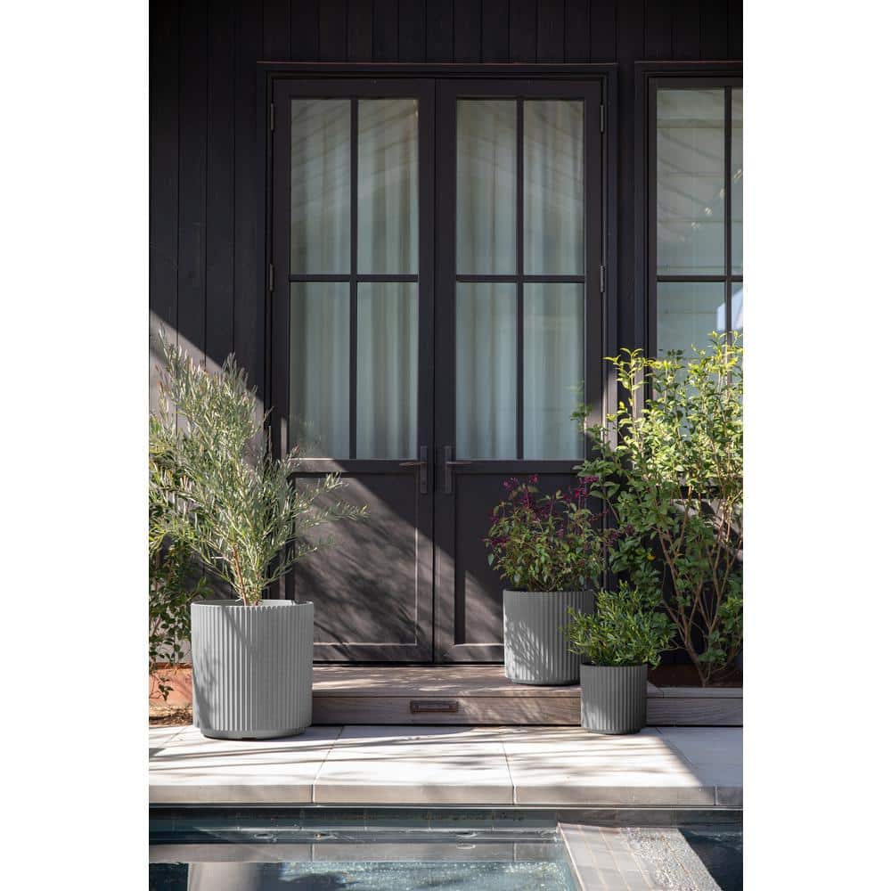 Gray Fluted Concrete-Composite Indoor/Outdoor Planter Set
