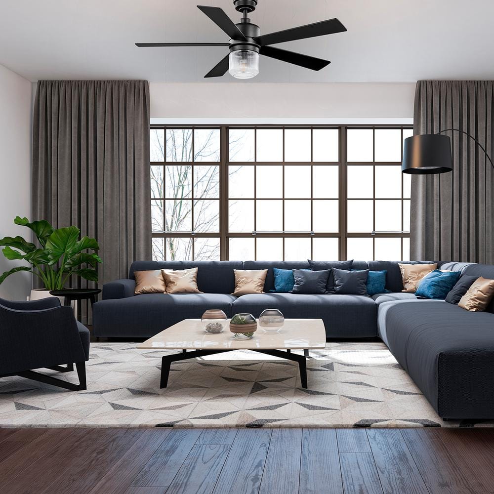 52 in. Veterno Indoor Matte Black LED Ceiling Fan with Remote Control price history on PriceWatchPro