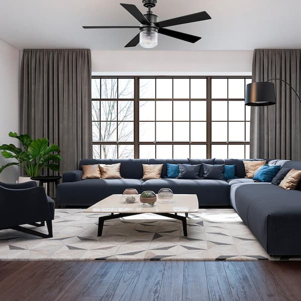52 in. Veterno Indoor Matte Black LED Ceiling Fan with Remote Control