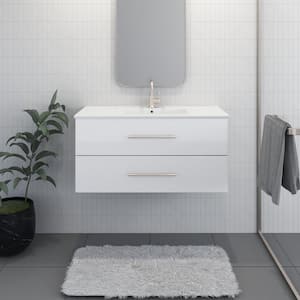 Napa 40 in. W. x 18 in. D Single Sink Bathroom Vanity Wall Mounted in Glossy White with Ceramic Integrated Countertop