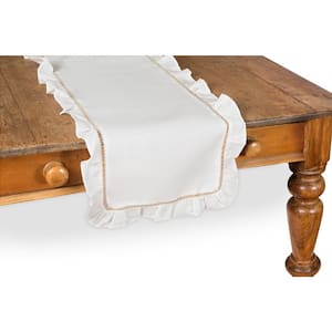Hemstitch/Ruffle 16 in. x 54 in. Trim White and Natural Hemstitch Table Runner