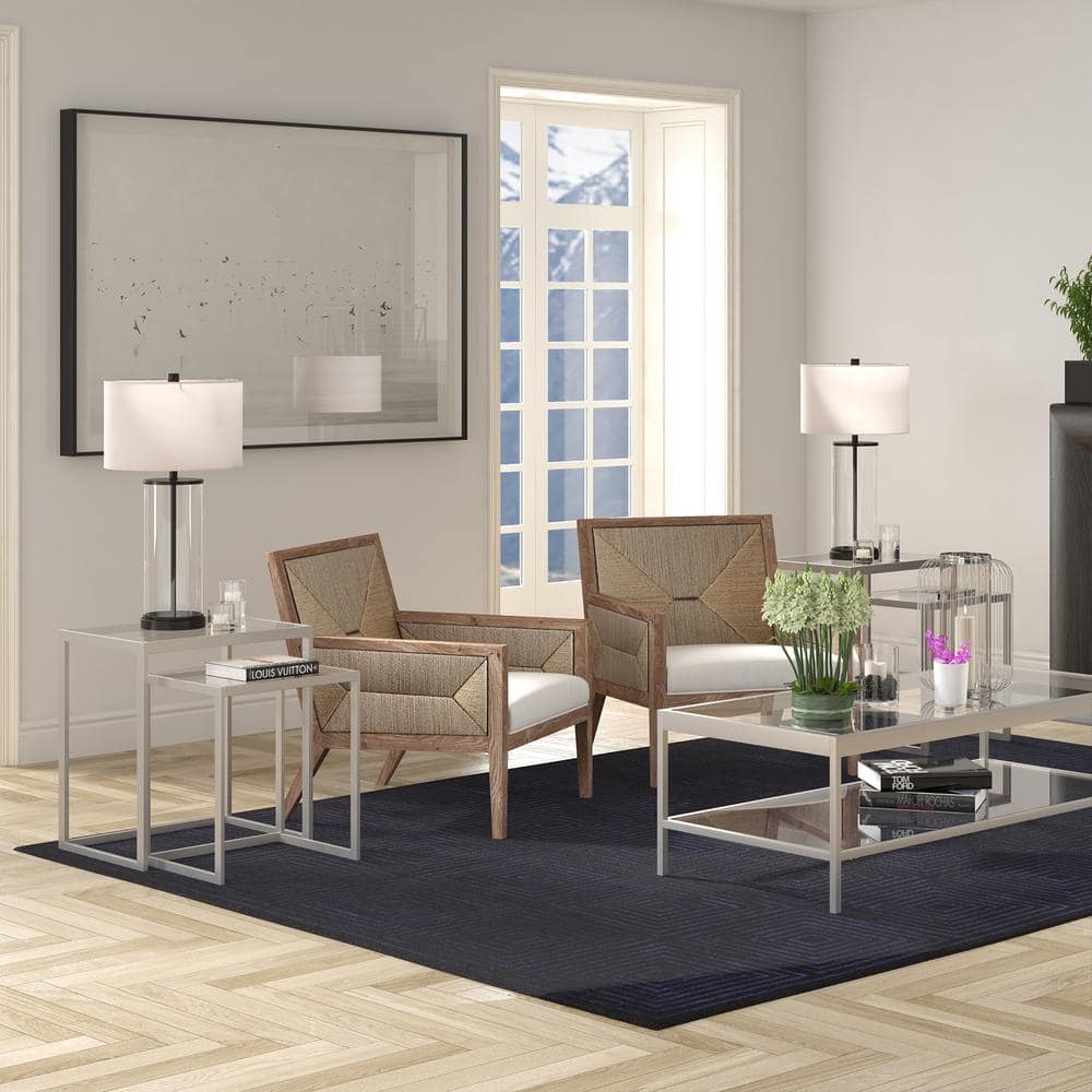 Satin Nickel Rectangular Nested Side Table with Tempered Glass Top