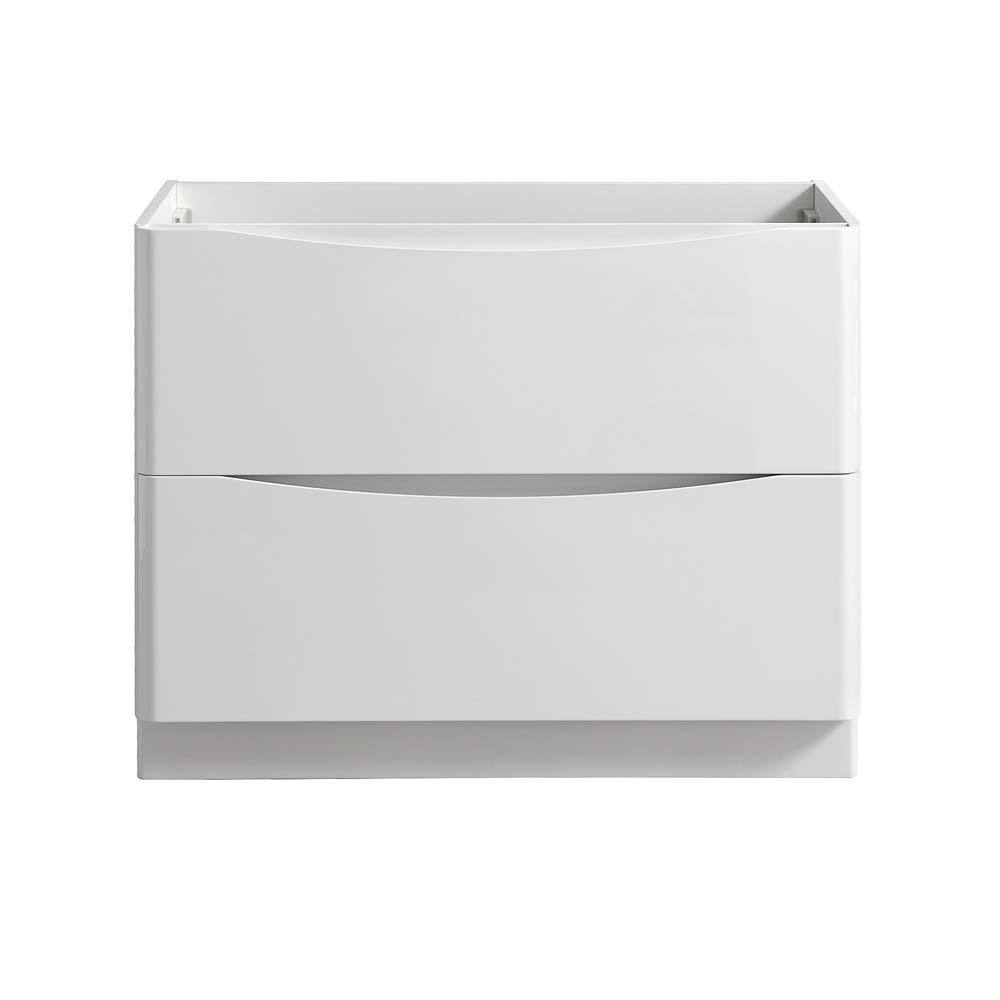 Glossy White 40" Wall-Mount Modern Solid Wood Bathroom Vanity