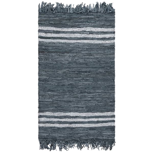 Vintage Leather 3 ft. x 5 ft. Gray/Ivory Striped Border Area Rug