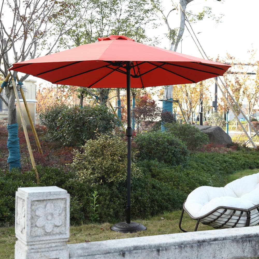14.5 ft. Orange Rectangular Double-Sided Market Umbrella with Crank Lift