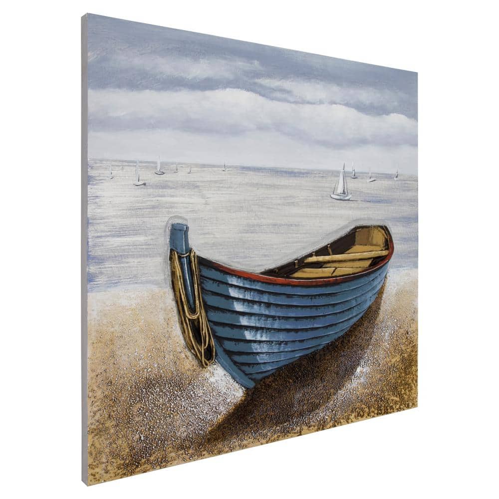 Waiting for an Adventure Blue and Beige Canvas Wall Art