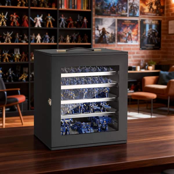 Miniatures Storage Case, Fits 1:2500-1:3500 Scale Models, Wooden Display Holder with 5-Tray and 13-Slots, 15 Gal.
