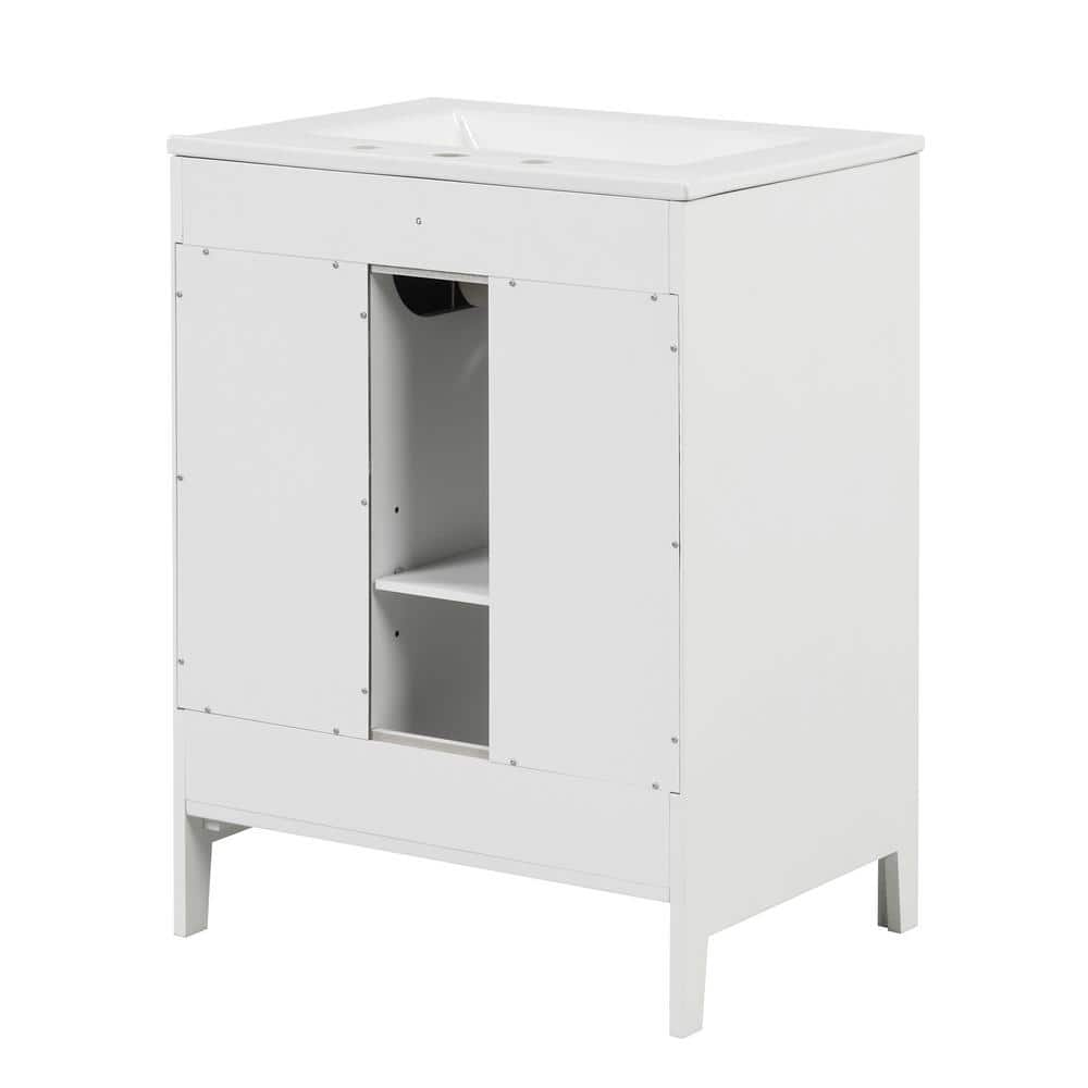 White Wood Single Sink Bathroom Vanity with Ceramic Top