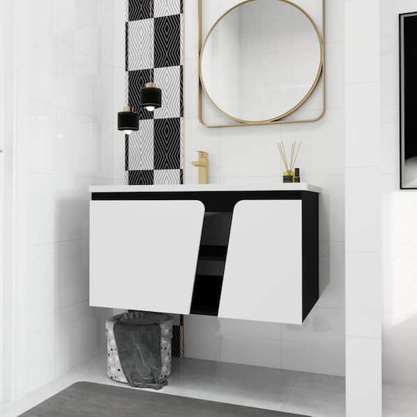 FAMYYT 36 in. W x 19.9 in. D x 20.1 in. H Single Sink Floating Bath Vanity in White with White Ceramic Top