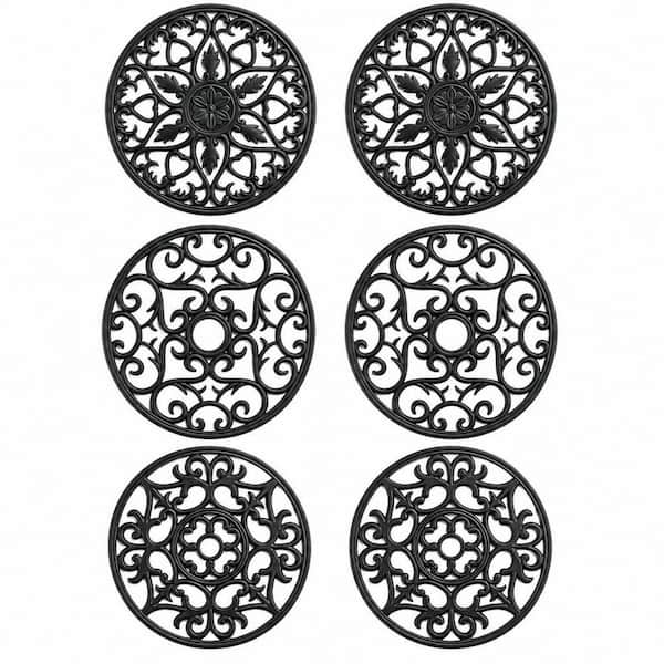 7.8 in. Black Silicone Multi-Use Carved Trivet Set, Non-Slip Kitchen Mats for Hot Pots and Countertops (Set of 6)