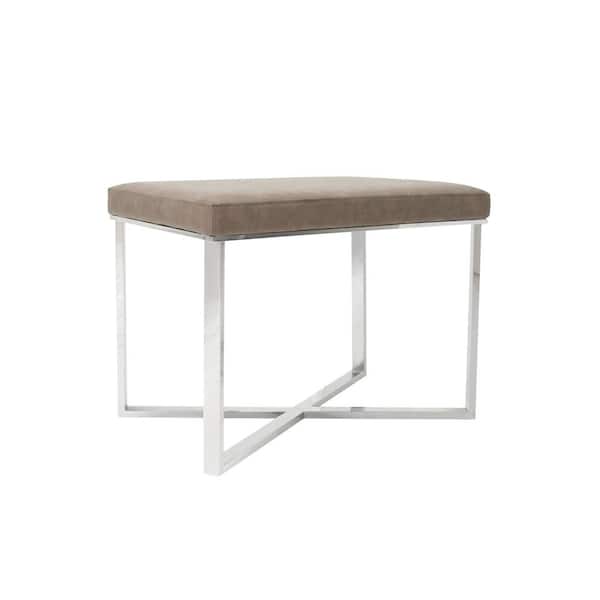 Pasargad Home Luxe 24 In. Silver Steel Frame Stool with Faux Leather Seat
