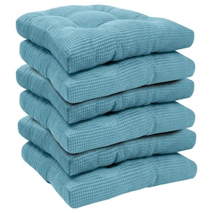 Fluffy Tufted Memory Foam Square 16 in. x 16 in. Non-Slip Indoor/Outdoor Chair Cushion with Ties, Teal (6-Pack)