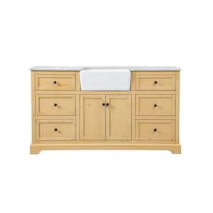 Timeless Home 60 in. W x 22 in. D x 34.75 in. H Single Bathroom Vanity Side Cabinet in Natural Wood with Marble Top
