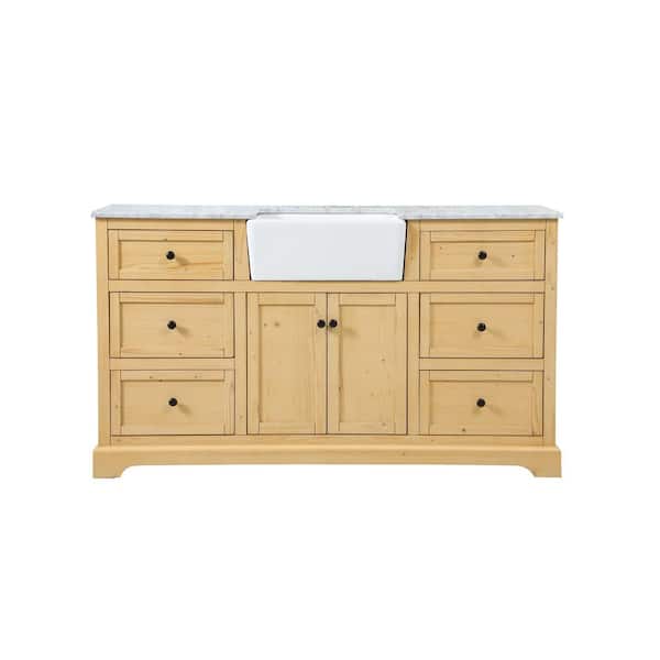 Unbranded Timeless Home 60 in. W x 22 in. D x 34.75 in. H Single Bathroom Vanity Side Cabinet in Natural Wood with Marble Top