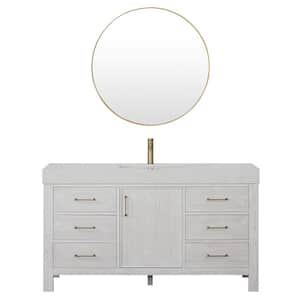 León 60 in. W x 22 in. D x 34 in. H Single Bath Vanity in Washed White with White Composite Stone Top and Mirror