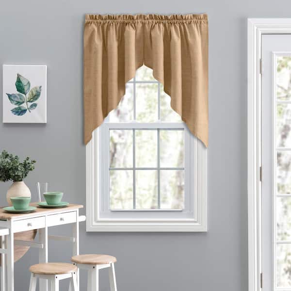 Ellis Curtain Lisa Solid 36 in. L Polyester/Cotton Tailored Swag Valance in Tan