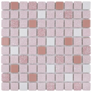 Crystalline Square Pink 11-3/4 in. x 11-3/4 in. Porcelain Mosaic Tile (9.8 sq. ft./Case)