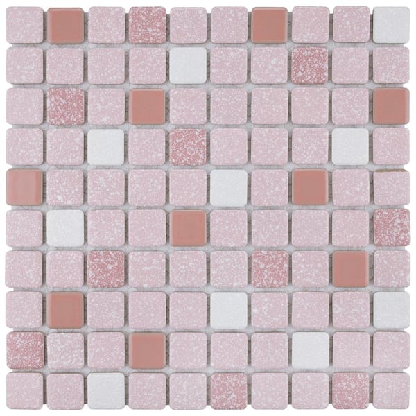 Merola Tile Crystalline Square Pink 11-3/4 in. x 11-3/4 in. Porcelain Mosaic Tile (9.8 sq. ft./Case)