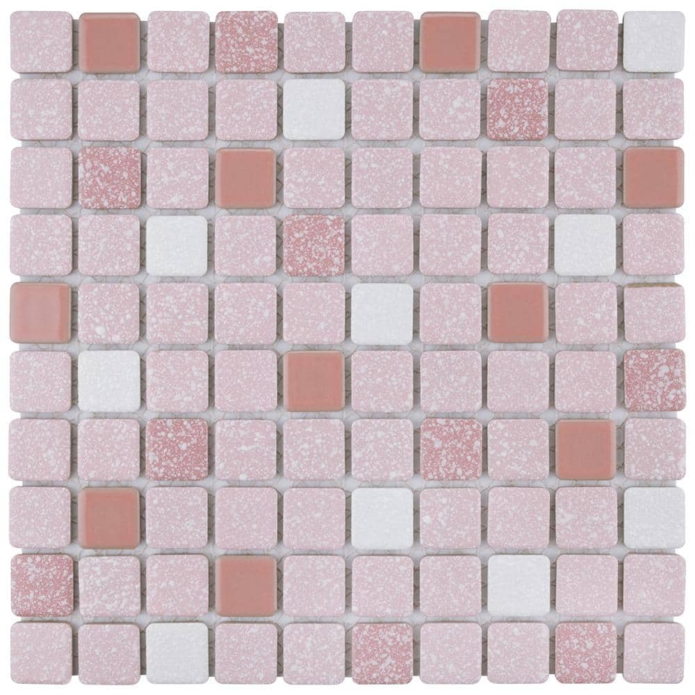 Merola Tile Crystalline Square Pink 6 in. x 6 in. Porcelain Mosaic Take ...