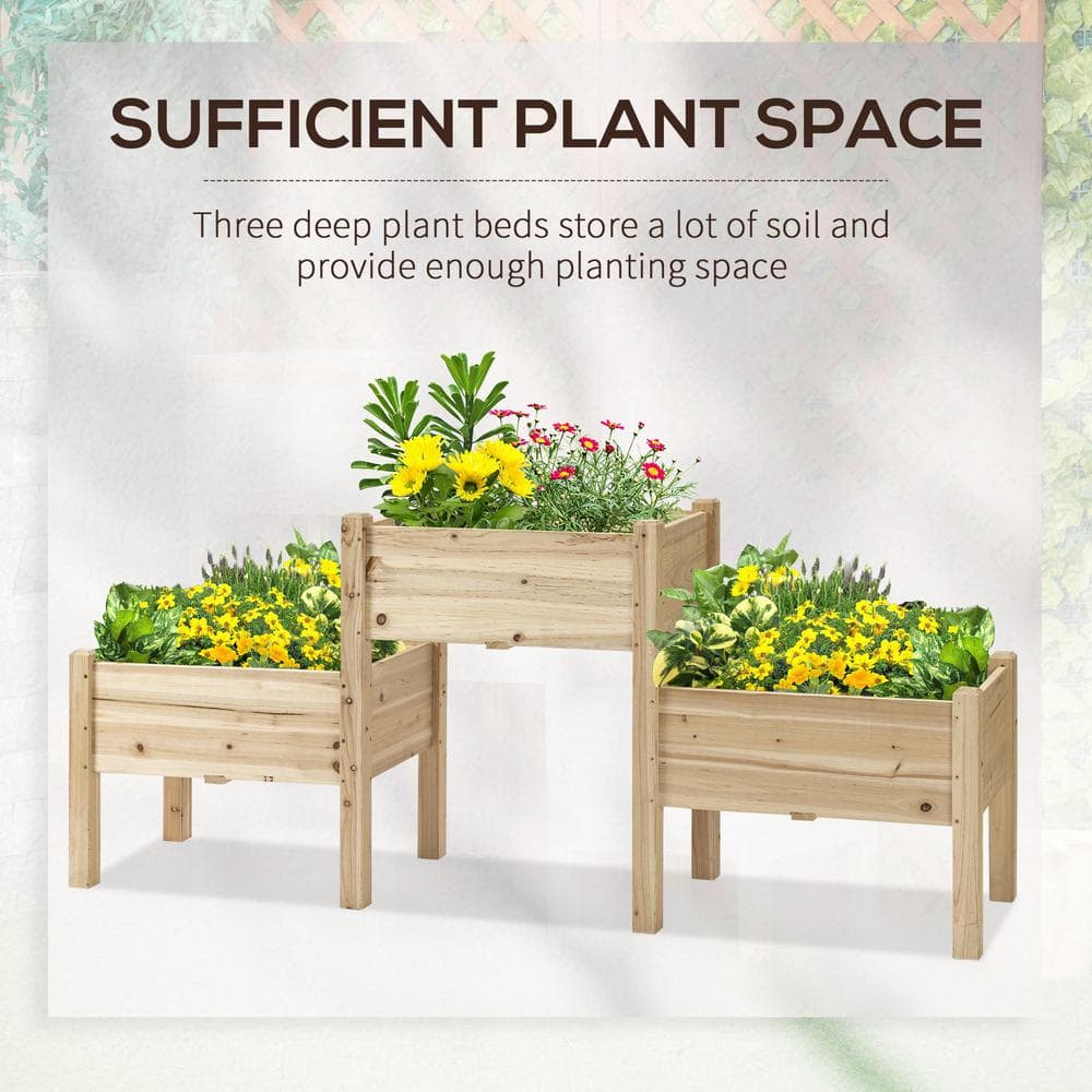 Natural Fir 3-Tier Raised Garden Bed with Planter Boxes