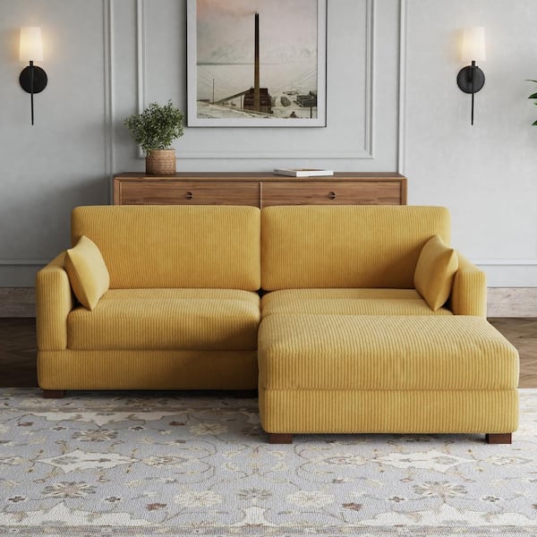 84.8 in. W Square Arm 2-Piece Corduroy Fabric L-Shaped Sectional Sofa in. Orange