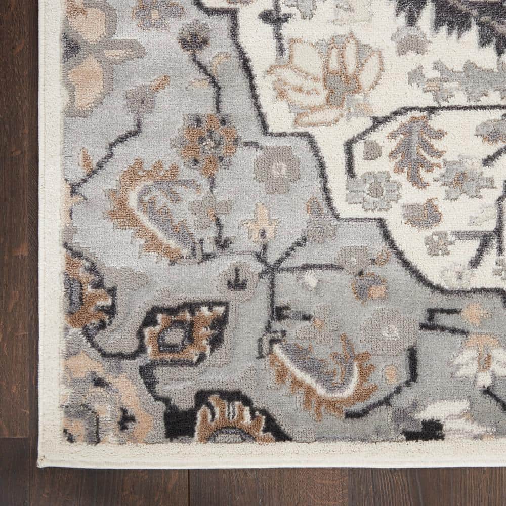 Ivory Grey Floral Medallion 5'3" x 7'3" Synthetic Area Rug