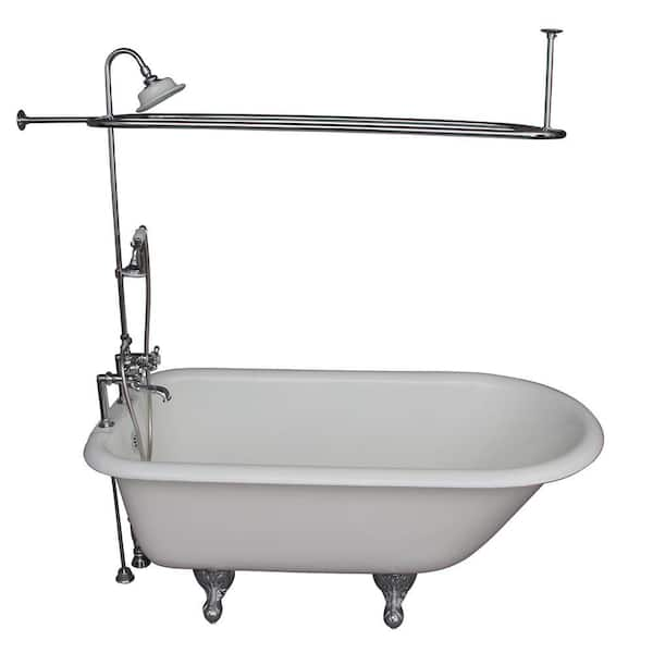 Barclay 5 Ft. Cast Iron White Slipper Tub Kit with Brushed Nickel Accessories, Metal Cross Handle