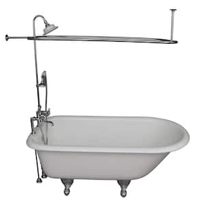 5.6 ft. Cast Iron Ball and Claw Feet Roll Top Tub in White with Polished Chrome Accessories