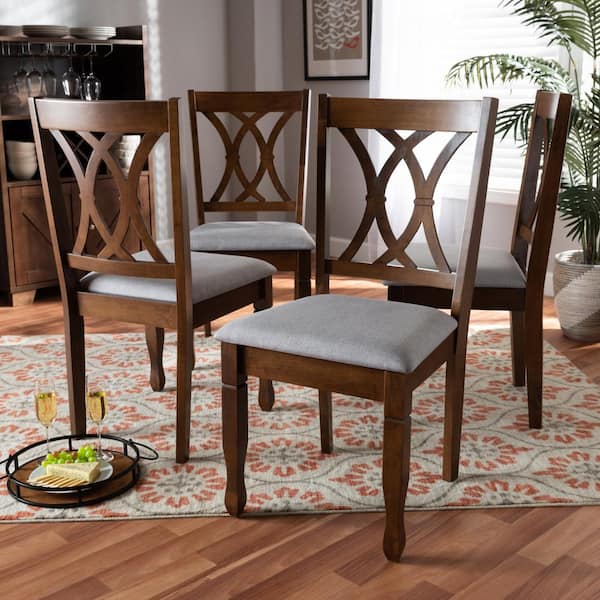 Augustine Grey and Walnut Brown Fabric Dining Chair (Set of 4)