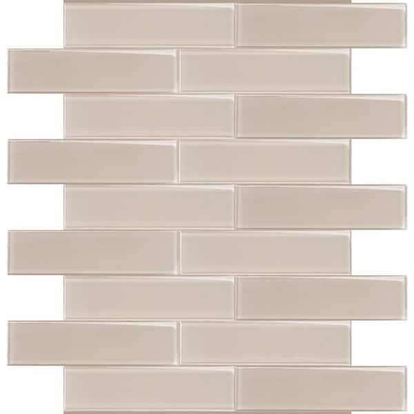 Apollo Tile Beige 3-in. x 12-in. Polished Glass Mosaic Floor and Wall Tile (5 Sq ft/case)
