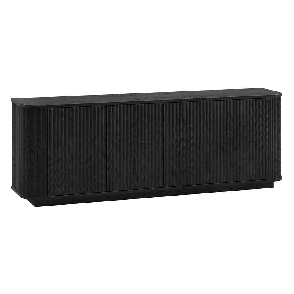 Black Grain Fluted 68" TV Stand with Cabinet