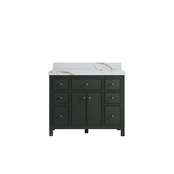 Willow Collections Sonoma 42 in. Single Sink Freestanding Dark Green Bath Vanity with Calacatta Gold Quartz Top Unassembled
