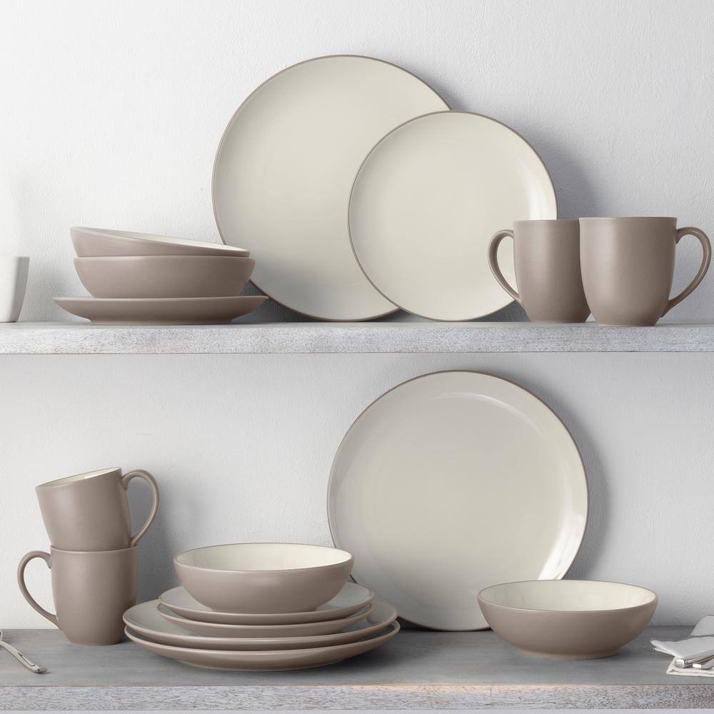 White and Sand Ceramic 16-Piece Dinnerware Set, Service for 4