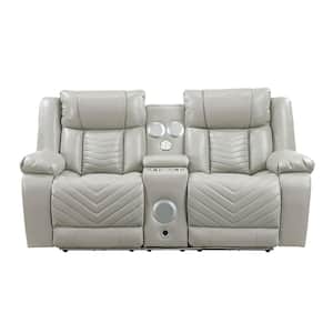 Durant 78 in. W Gray Faux Leather Power Double Reclining 2-Seater Loveseat with Center Console