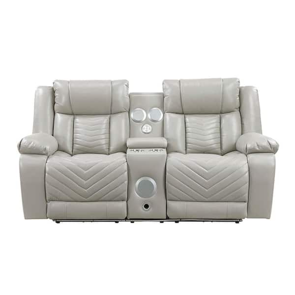 Durant 78 in. W Gray Faux Leather Power Double Reclining 2-Seater Loveseat with Center Console