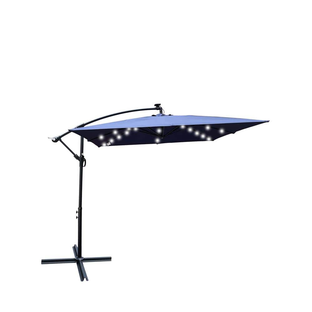 8.2 ft. x 8.2 ft. Solar LED Lighted Navy Blue Square Patio Cantilever Umbre
