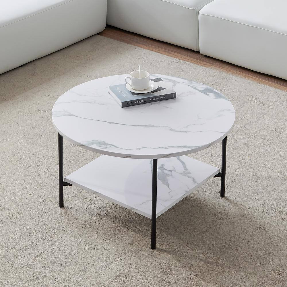 J&E Home 31.5 in. Marble Color Top Round MDF Modern Coffee Table with ...