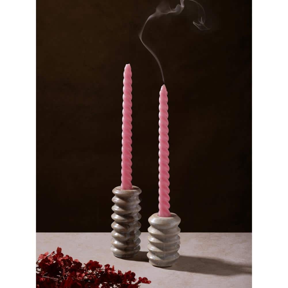 Tracey Earthy Brown Onyx Marble Taper Candle Holders, Set of 2