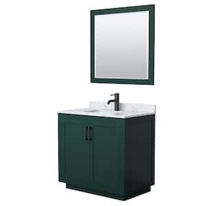 Miranda 36 in. W x 22 in. D x 33.75 in. H Single Sink Bath Vanity in Green with White Carrara Marble Top and Mirror