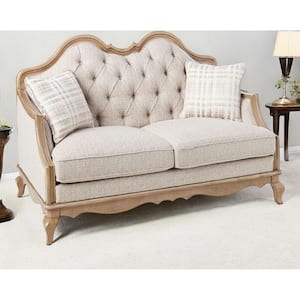 62 in. Beige Solid Faux Leather 2-Seater Loveseat