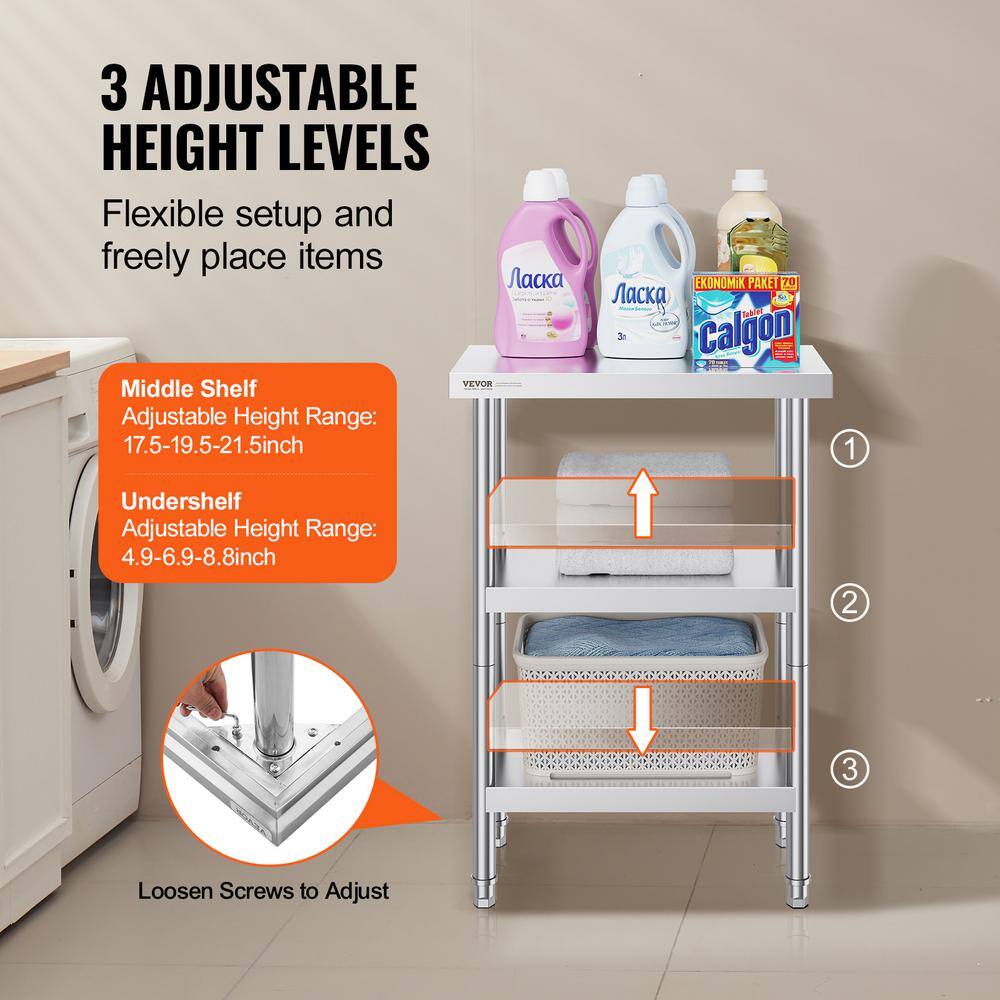 Compact Stainless Steel 3-Tier Kitchen Work Table