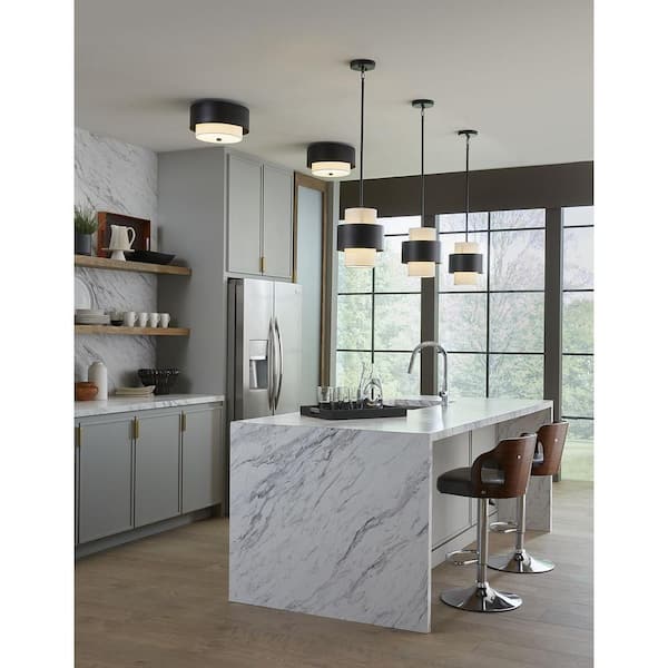 Silva Collection 1-Light Matte Black White Linen Shade Pendant
