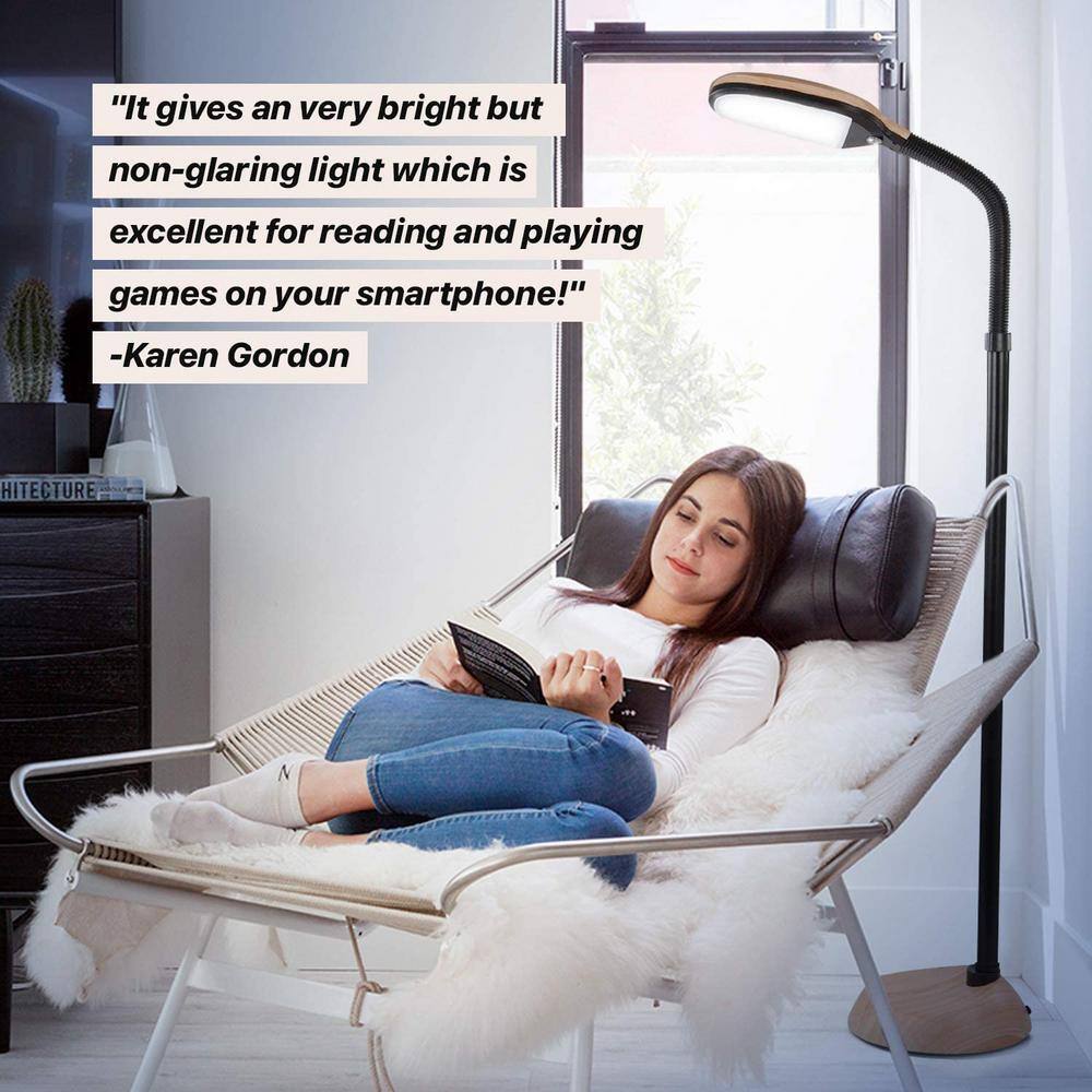 Natural Wood Adjustable LED Floor Lamp with Gooseneck