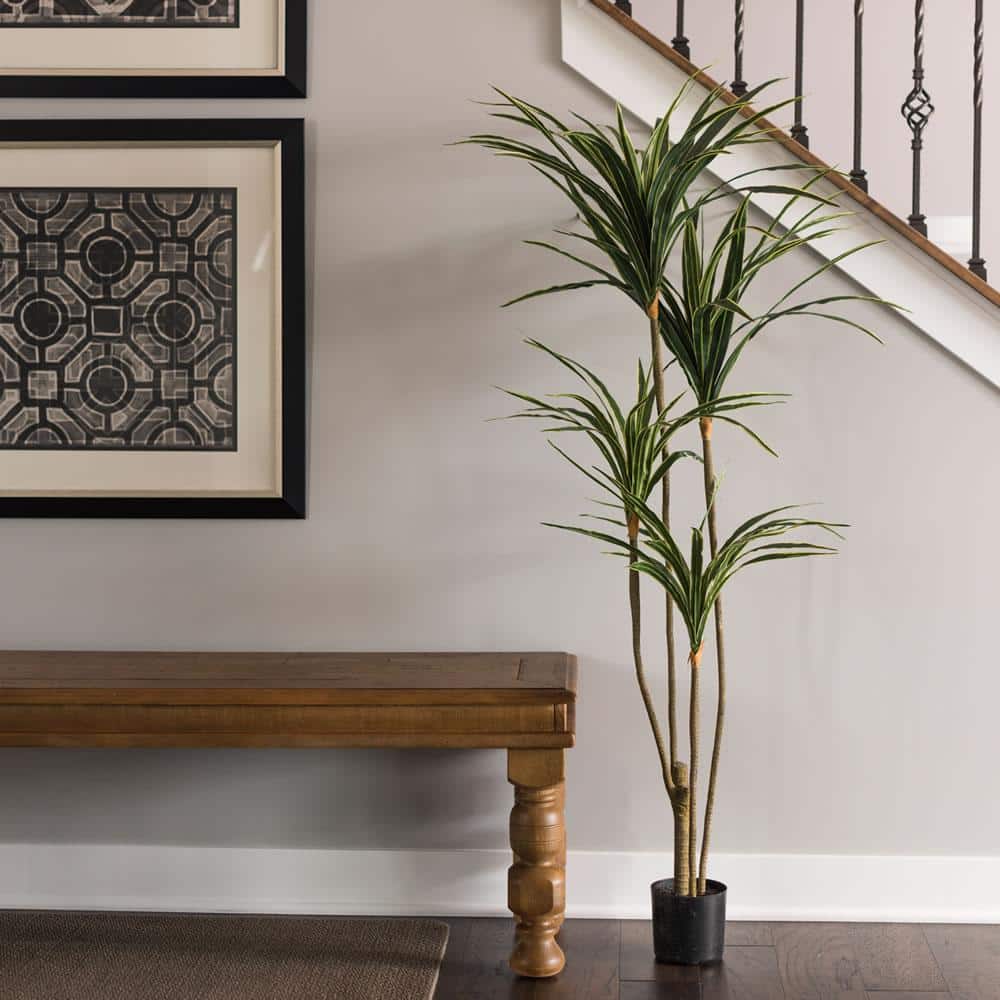 Tiny Green and Yellow Faux Yucca in Black Plastic Pot