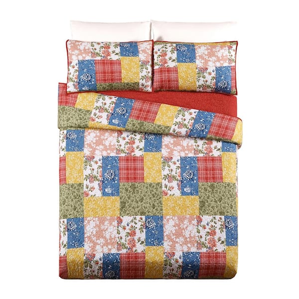 MODERN HEIRLOOM Farmhouse Florals 2-Piece Multicolored Patchwork Printed Microfiber Twin Quilt Set