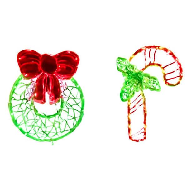 Lighted Christmas Window Silhouette Lights, Cane and Wreath, Plug-in,Christmas, Party,Full Spectrum Grow Light (2-Pack)