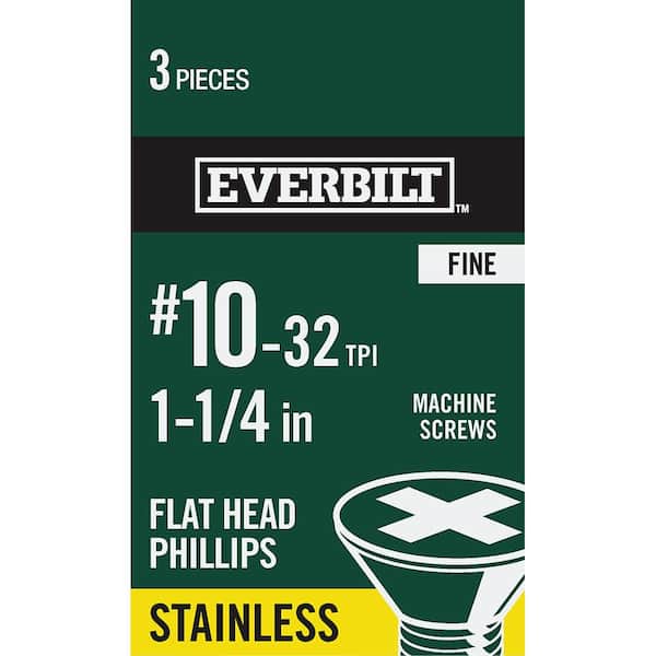 #10-32 x 1-1/4 in. Stainless Steel Phillips Flat Head Machine Screw (3-Pack)