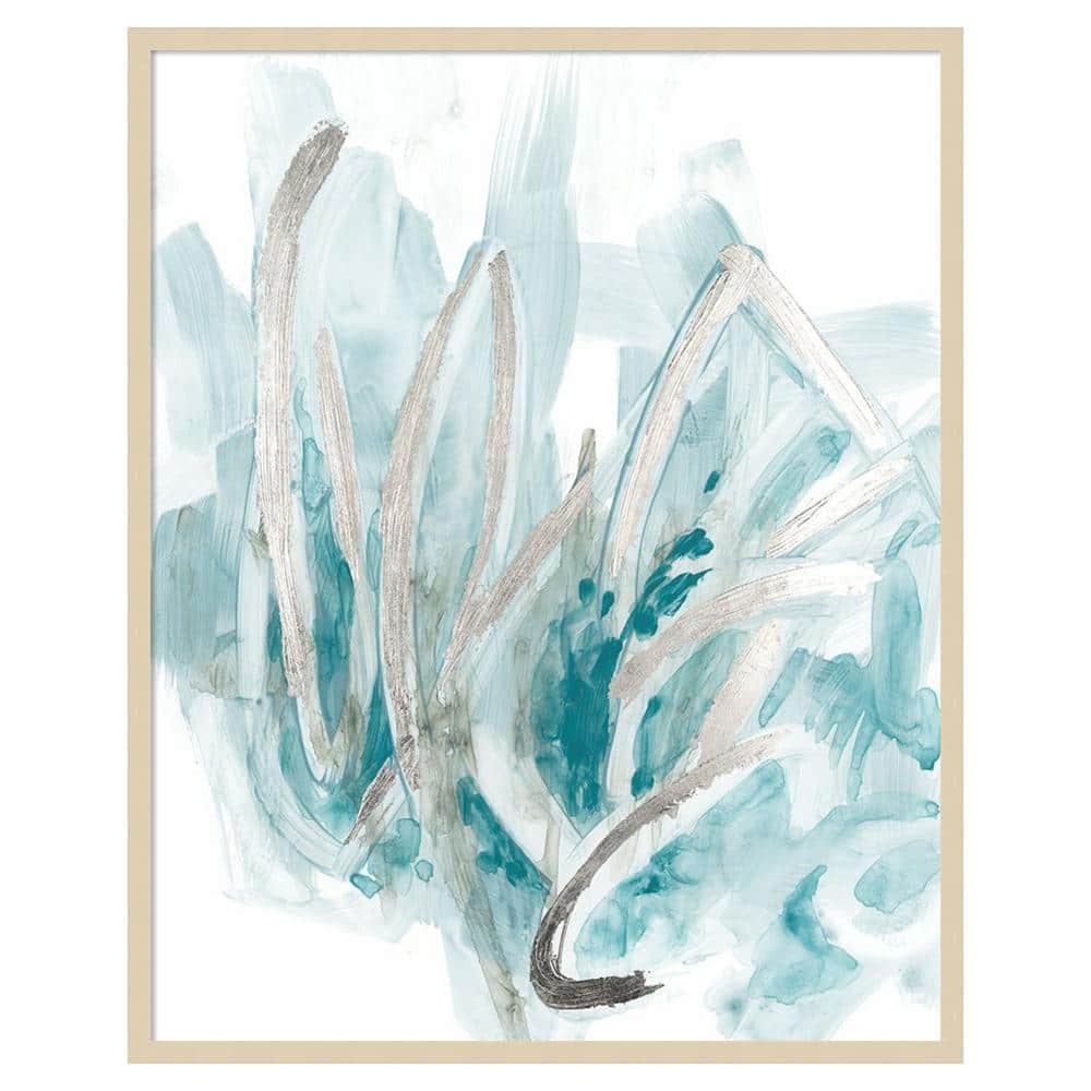 Embellished Aquatic Energy II Teal and Beige Abstract Framed Wall Art