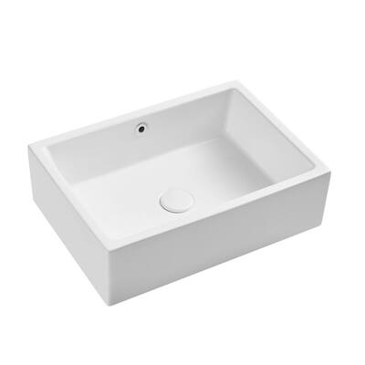 20.47 in. L x 14.57 in. W Art Ceramic Rectangular Vessel Sink Above Counter with Sink Drain and Overflow in White