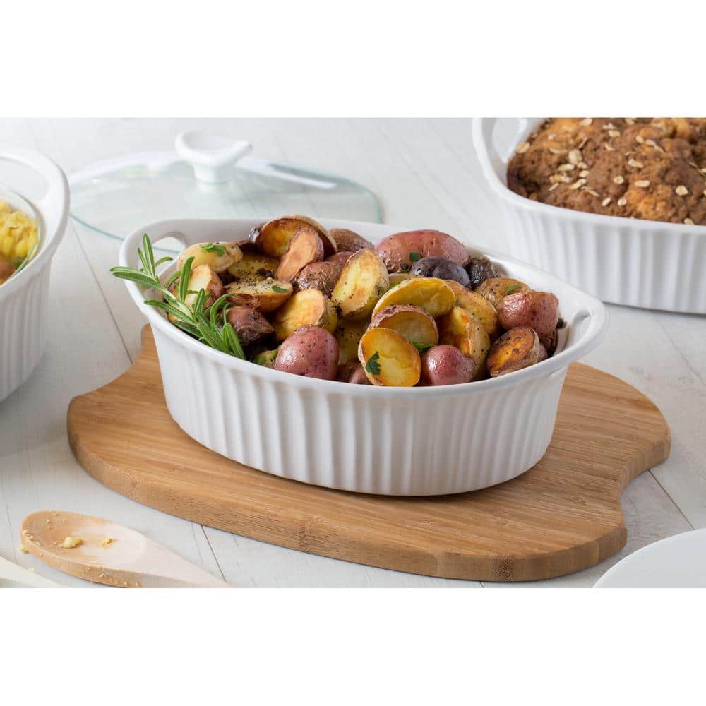 French White 1.5-Quart Oval Casserole with Glass Lid, Set of 2